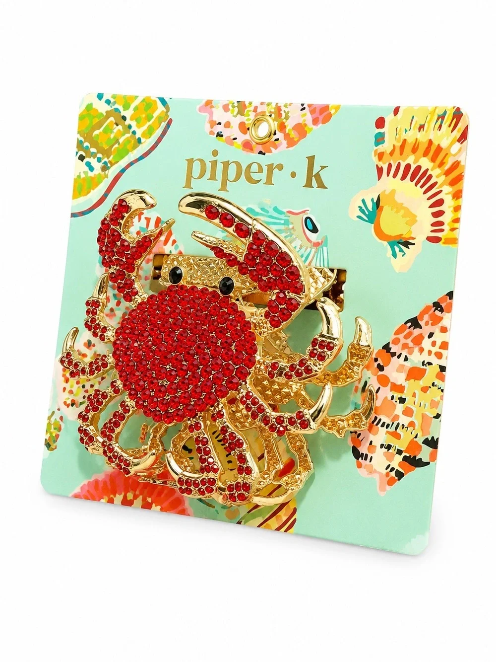 Piper K Coastal Crab Hair Clip Red Crystal Gold Beach Accessory